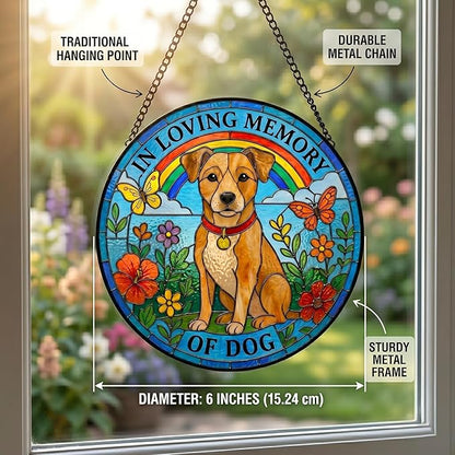 Dog Stained Glass Suncatcher - Double-Sided Light Transmission Stained Glass Window Hanging for Pet Loss Gift, Diamond Glass Sun Catchers Indoor Window Decor
