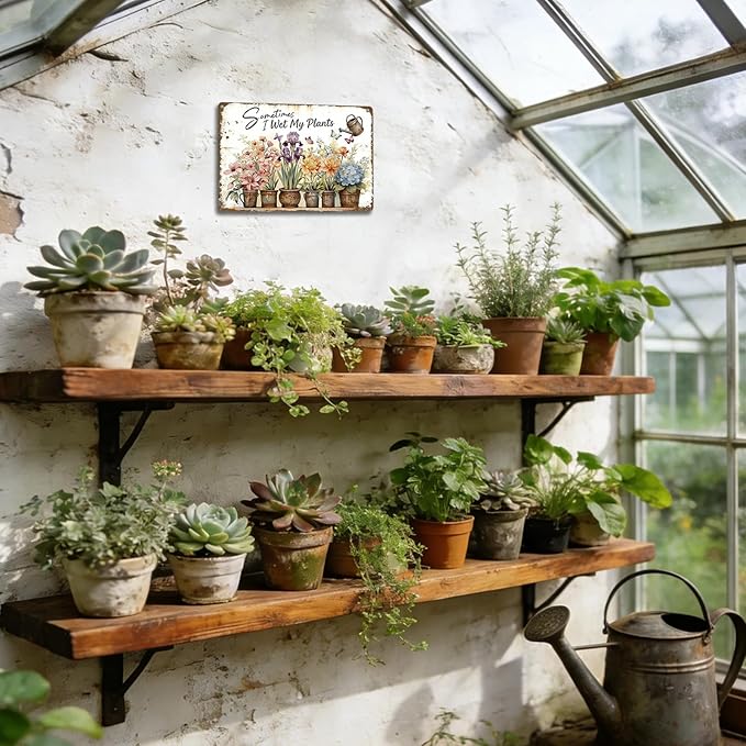 Garden Signs for Outside, Funny Metal Signs for Home Garden Patio Yard - Sometimes I Wet My Plants, Vintage Gardening Gifts for Women, Wall Decor 12" x 8"