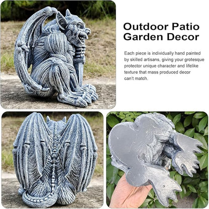 Resin Gargoyle Statue with Intricate Wings and Demonic Skull,Indoor Outdoor Patio Garden Backyard Halloween Home Decor