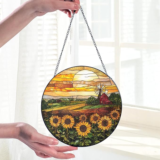 Sunflower Stained Glass Suncatcher Window Hanging Decor, Birthday, Mothers Day, Christmas Sunflower Gifts for Women Adults, Friends, Sisters, Teachers, Home Decors for Window, Kitchen, Garden, Patio