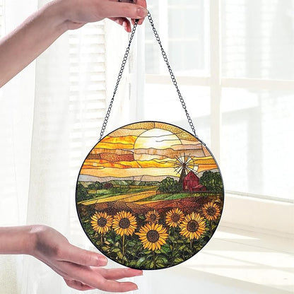 Sunflower Stained Glass Suncatcher Window Hanging Decor, Birthday, Mothers Day, Christmas Sunflower Gifts for Women Adults, Friends, Sisters, Teachers, Home Decors for Window, Kitchen, Garden, Patio
