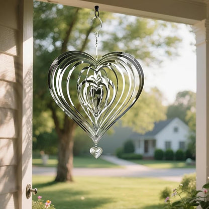 HOOSUN Metal Wind Spinners Outdoor for Yard and Garden Decor,Reflective Bird Deterrents for Outside Windows Patio Porch,Stainless Steel 3D Hanging Heart Wind Spinners Gifts for Mom Women