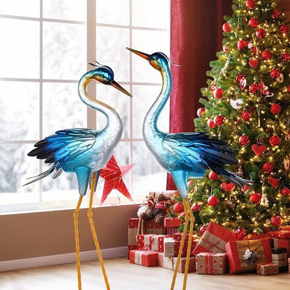 Shorayn Metal Crane Garden Statue, Garden Sculptures & Statues, Crane Ornaments Yard Art for Backyard Patio Lawn Decorations (Blue)