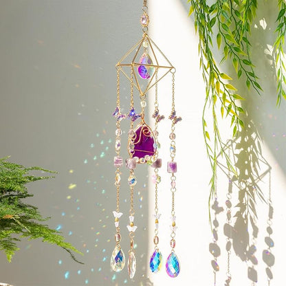 Crystal Suncatchers for Window Hanging Decor Amethyst Prism Sun Catcher Indoor Window Rainbow Maker Crystal Wind Chimes Garden Outdoor Home Decoration