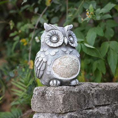 Rezpuao Solar Owl Garden Statues Outdoor Decor Resin Owl Figurine with Solar Light for Patio,Balcony,Yard,Lawn Ornament,Perfect Garden Gift