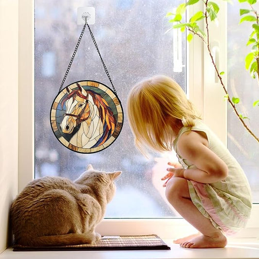 DASTOLL Stained Glass Window Hanging, Animal Horse Colored Mane Sun Catchers Glass Panel Cool Suncatcher Decor for Birthday for Women, Men, Wife, Aunt, and Mom 6.3 in