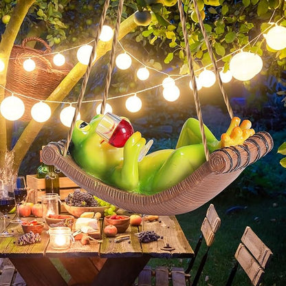 NINIPAPA Frog Garden Decor Outdoor Hanging Frog Wine Statue for Fall Yard Patio Party Decoration, Cute Swing Frog Decor Figurines, Gifts for Mom Dad on Birthday, Valentine's Day Housewarming