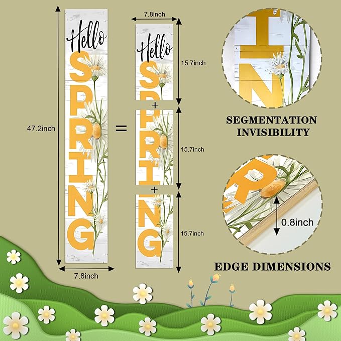 Hello Spring Wooden Porch Sign 47" Spring Large Welcome Porch Sign for Home Front Door Yard Season Decor