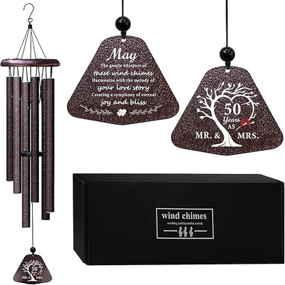 ZANIION 50th Anniversary Wedding Gifts Wind Chime 32", Happy 50 Years of Marriage Gifts Idea, 50th Anniversary Decorations for Couples, Parents, Husband, Wife, Romantic Gift for Her/Him Wine Bell 32"