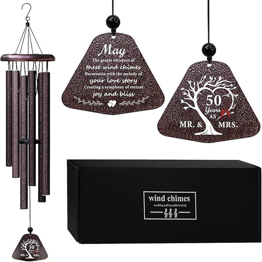 ZANIION 50th Anniversary Wedding Gifts Wind Chime 32", Happy 50 Years of Marriage Gifts Idea, 50th Anniversary Decorations for Couples, Parents, Husband, Wife, Romantic Gift for Her/Him Wine Bell 32"