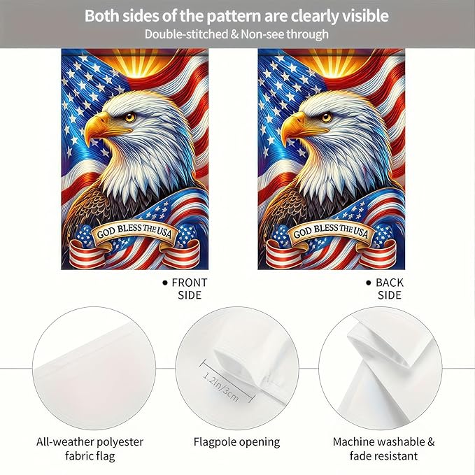 BlissYard God Bless America Patriotic Garden Flag 12x18 Inch Vertical Double Sided Eagle USA American Flag Yard 4th of July Independence Day Yard Flags Banner for Farm Outdoor Decorative Outside
