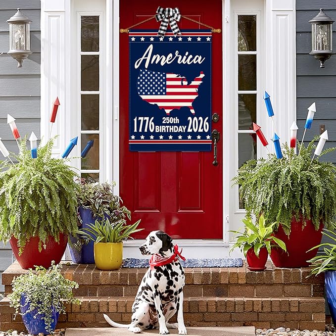 AVOIN colorlife 1776-2026 America 250th Anniversary Patriotic House Flag 28x40 Inch Double Sided Outside, 4th of July American 250 Years Yard Outdoor Decoration