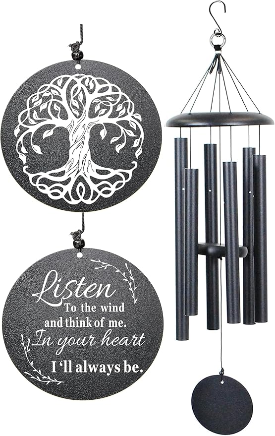 Sympathy Wind Chimes for Loss of Loved One, 40 Inch Memorial Wind Chimes for Loss of Loved Father/Mother/Lover, Commemorative Sympathy Bereavement Gifts for Condolences/Funeral (Black)