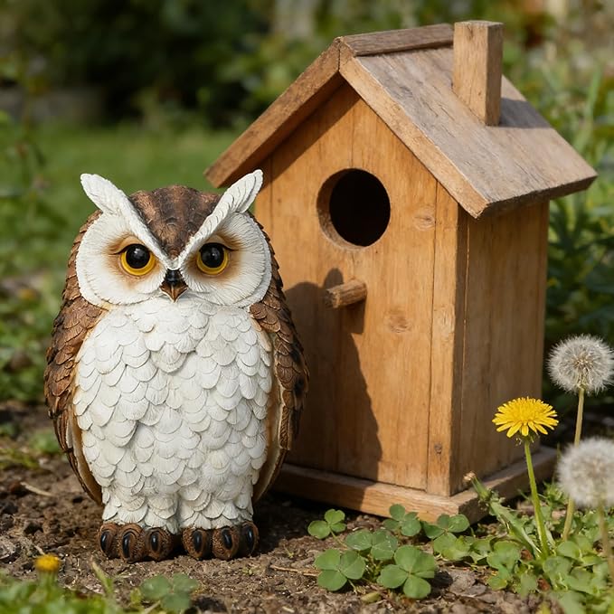 Owl Statue Garden Decor, Resin Waterproof Halloween Indoor Outdoor Lawn Yard Patio Office Living Room Decoration Gifts for Mom Women (8.3 Inch)