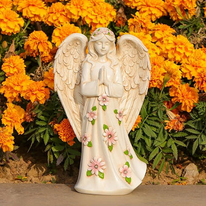 Angel Statue for Garden - 9.65 inches Guardian Solar Outdoor Statue, Praying Anel Statues Gardening Gifts for Mom Grandma Lawn Ornaments Figurines for Outdoor Decor