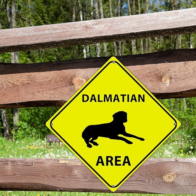 Dalmatian Crossing Sign Caution DalmatianDog Xing Sign Street Sign Wildlife Novelty Road Fence Wall Decor Warning Metal Tin Sign For Indoor Outdoor 15x15in