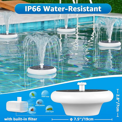 2 Pack Solar Fountain for Bird Bath with RGB LED Lights and 6 Nozzle, 3W Solar Powered Water Pump for Pond Pool Patio and Garden Aquarium Outdoor