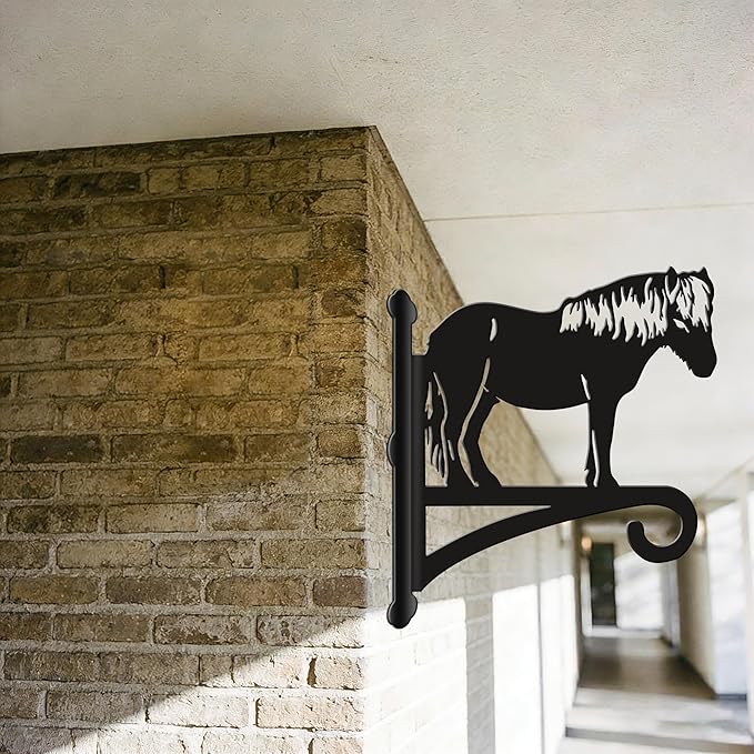 Pony Silhouette Plant Hanger Hook for Outdoor Indoor Hanging Plant Flower Fern Pot Lantern Bird Feeder- Rustic Country-Style Pony Decor,(8.27"x9.84", Black)