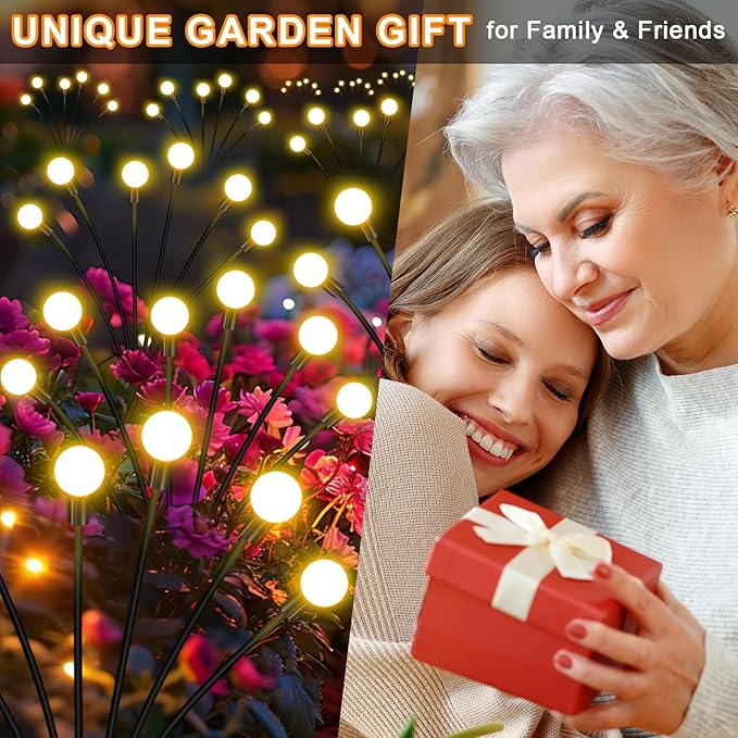 NBQQ Solar Garden Lights Outdoor, Swaying Light Waterproof Solar Lights Outdoor for Yard Pathway Patio, Swaying Lawn Decor as Gardening Gifts for Women Holiday (Warm White, 2 Pack)
