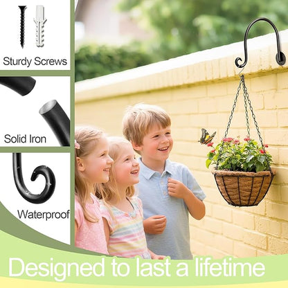 AJART Hanging Plant Hanger Outdoor: Bird Feeder Wall Hooks - 8 Inch Plant Bracket Hook for Hanging Flower Baskets 2 Pieces