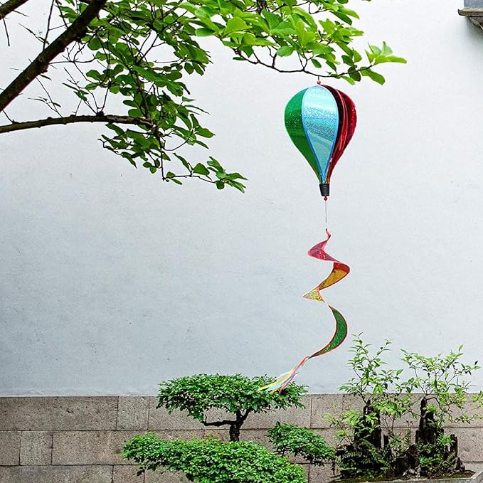 ASkinds 2Pcs Hot Air Balloon Wind Spinner Rainbow Whirl Hanging Ornament Spinning Balloon Windmill Toy Set for Outdoor Garden Patio Yard Home Decoration