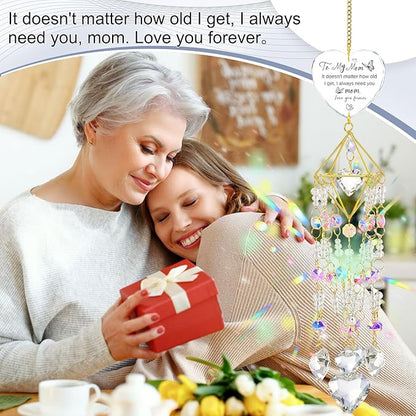 AceOrbit Mom Thank You Gift, Crystal Suncatchers for Window Hanging Wind Chime Garden Suncatchers Rainbow Indoor Outdoor Decor Unique Mom Birthday Gifts from Daughter, Happy Mother's Day
