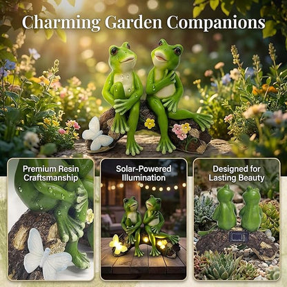 Couple Frogs Garden Statue - 9" Weatherproof Outdoor Yard Decor