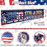 9.8 x 1.6 FT 250th Anniversary Banner, Red White Blue Stars Stripes Design for Independence Day, 1776-2026 250 Years Birthday, Patriotic Outdoor Yard Decor, Fence Banner Home Outside Decorations