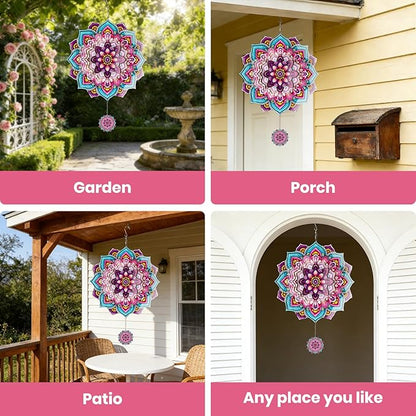 Wind Spinners Outdoor Flower Boho, 12 inch Laser Cut Metal Art Geometric Pattern Wind Spinners Hanging Kinetic for Yard, Garden, Patio, Outdoor - Craft Decor Birthday Gifts for Women, Men, Mom