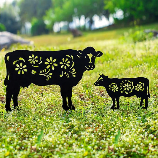 EZTZEN Cow Metal Garden Stakes Decorative,Cow Gifts for Women/Mom/Grandma/Men Cow Lovers Gifts,Black Cow Silhouette Statues Garden Decor for Outside,Outdoor Decor,Yard Art,Patio,Lawn Ornaments,2 Pack