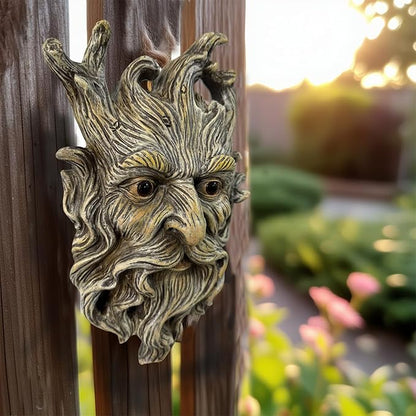 Whimsical Tree Face Garden Statues Outdoor Decor – Funny Old Man Tree Hugger Wall Sculpture with Mustache, Fairy Art Fence Hanging Resin Ornament, Outdoor Wall Mounted Sculpture for Patio Lawn & Home