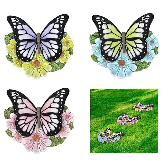 LIANTRAL 3 Pack Butterfly Garden Stepping Stones, Outdoor Decorative Stone for Garden Yard, Patio, Garden, Walkway, Outdoor and Indoor Home Decor