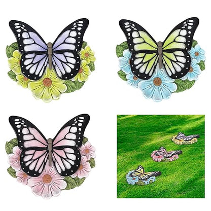 LIANTRAL 3 Pack Butterfly Garden Stepping Stones, Outdoor Decorative Stone for Garden Yard, Patio, Garden, Walkway, Outdoor and Indoor Home Decor