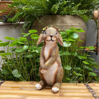 Bunny Outdoor Statues, Resin Rabbit Yard Statue Home Garden Decoration Adorable Bunny Statues Wearing Flower Crown, Outdoor Bunny Statue Lucky Rabbit Mom Gifts