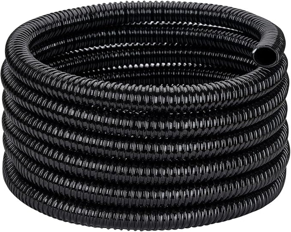 3/4” × 10ft Black Corrugated Flexible Reinforced PVC Pond Tube Sump Pump Hose, Non-toxic & Kinkproof (10 ft, 3/4" ID)