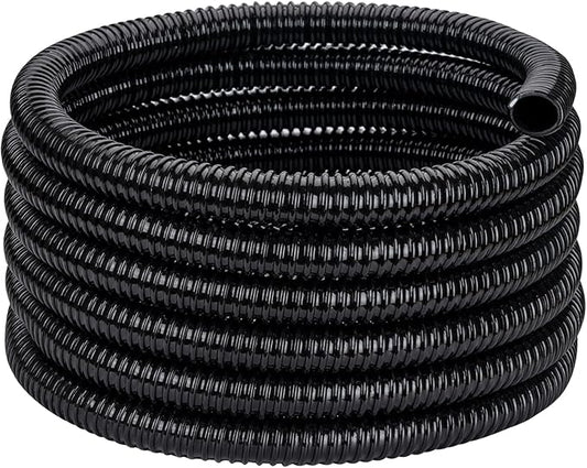 Pond Tubing ID 2” × 20ft Black Corrugated Flexible Reinforced Waterfall Pond Tube Sump Pump Hose, Non-toxic & Kinkproof (20 ft, 2" ID)