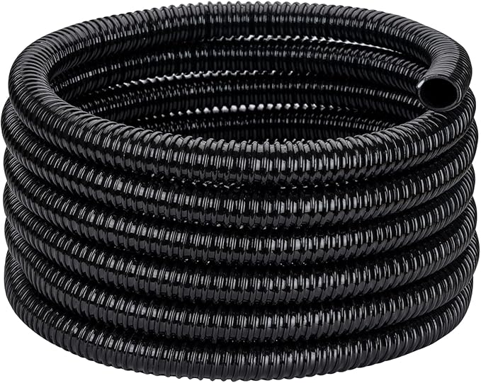 Pond Tubing ID 3/4” × 20ft Black Corrugated Flexible Reinforced Waterfall Pond Tube Sump Pump Hose, Non-toxic & Kinkproof (20 ft, 3/4" ID)
