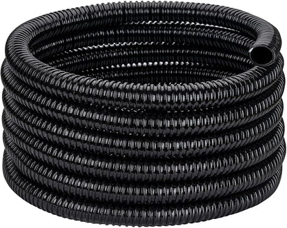 Pond Tubing ID 2” × 50ft Black Corrugated Flexible Reinforced Waterfall Pond Tube Sump Pump Hose, Non-toxic & Kinkproof (50 ft, 2" ID)