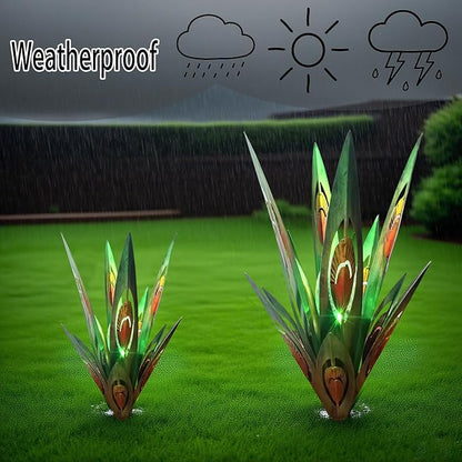 Jesokiibo 2pcs Tequila Sculpture Metal Agave Plant Home Decor Rustic Hand Painted Figurines Yard Decorations Lawn Ornaments（Multi-Color LED Solar Light Green） (Green)