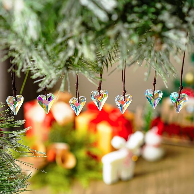12pcs AB Coating Crystal Heart Prism Suncatcher, Heart Prisms Rainbow Maker, Window Sun Catcher Crystals Hanging Pendant for Garden Home Wedding Christmas Decor(27mm)