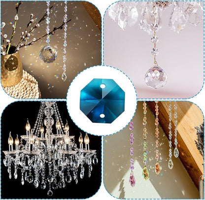 PATIKIL K9 Crystal Octagon Beads 2 Holes Pendants, 60 Pack 14mm Chandelier Prisms Parts Ornaments Hanging Beads for DIY Arts Crafts Decoration, Sky Blue
