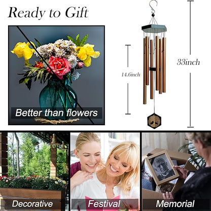 33" Tree of Life Wind Chimes | Warm Copper Memorial Windchime for Loss of Loved Ones, Sympathy Gift, Deep Tone & Weather-Resistant, Outdoor Decor Garden Decoration