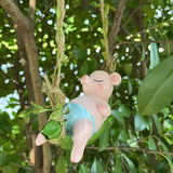 Swing Pig Figurine Statues for Garden Decor, Hanging Hammock Sleeping Pig Tree Hanger for Yard Garden Indoor Outdoor Home Decoration