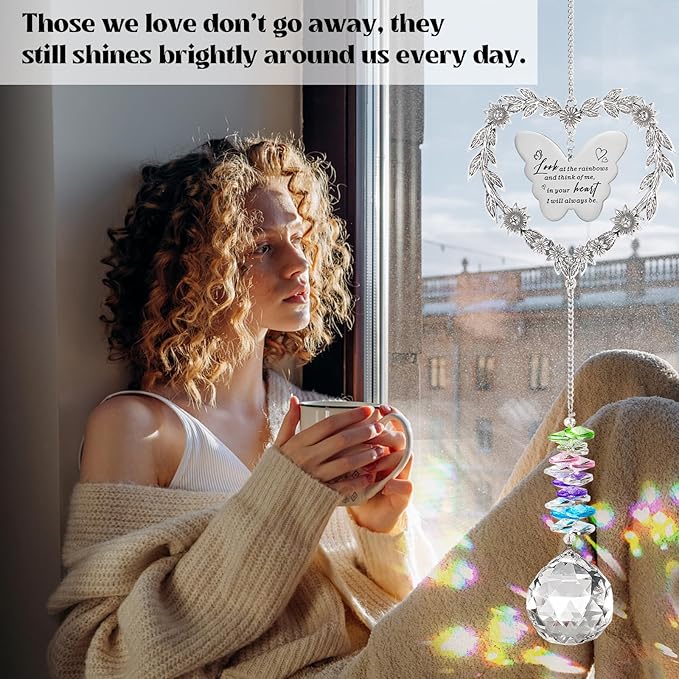 Sympathy Gift for Lose of Loved Ones, Grief Memorial Suncatcher Ornament for Loss of Mom Dad, Bereavement Crystal Rainbow Maker, Unique Heart Shaped Hanging Decorations for Daily Remembrance