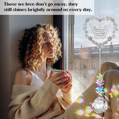 Sympathy Gift for Lose of Loved Ones, Grief Memorial Suncatcher Ornament for Loss of Mom Dad, Bereavement Crystal Rainbow Maker, Unique Heart Shaped Hanging Decorations for Daily Remembrance