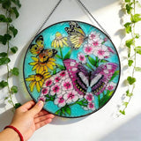 7.87" Sun Catchers Indoor Window,Butterfly Stained Glass Window Hanging, Window Suncatcher Hanging Ornaments Wall Art, Hand-Painted Glass Panel Home Decor (Butterfly A)