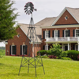 DREAMADE 8ft Steel Windmill, Farmhouse Windmill Decoration with Directional Vane, 4 Anchoring Stakes & Reinforced Base, Weather-Ready Garden Spinner for Backyard, Garden, Patios, Rural Areas (Grey)