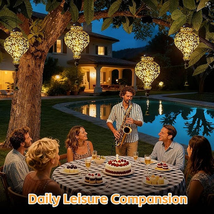 Solar Lanterns Outdoor Waterproof, Garden Decor for Yard, Moroccan Hanging Lantern Solar Garden Lights Decorations for Patio Lawn Porch Outside Decorative Christmas Birthday Gift Mom Grandma Women