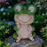 Solar Frog Garden Statue with LED Blinking Moving Eyes, Resin Solar Powered Outdoor Frog Decor, IP65 Waterproof Frog Statue for Garden Yard Patio Lawn Porch, Funny Garden Gift for Mom