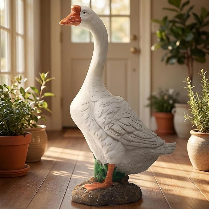 White Porch Goose Statue Outdoor Decor,20.7''(H) Large Goose Garden Statue for Yard Lawn,Resin Animal Sculptures Home Patio Art Decorations